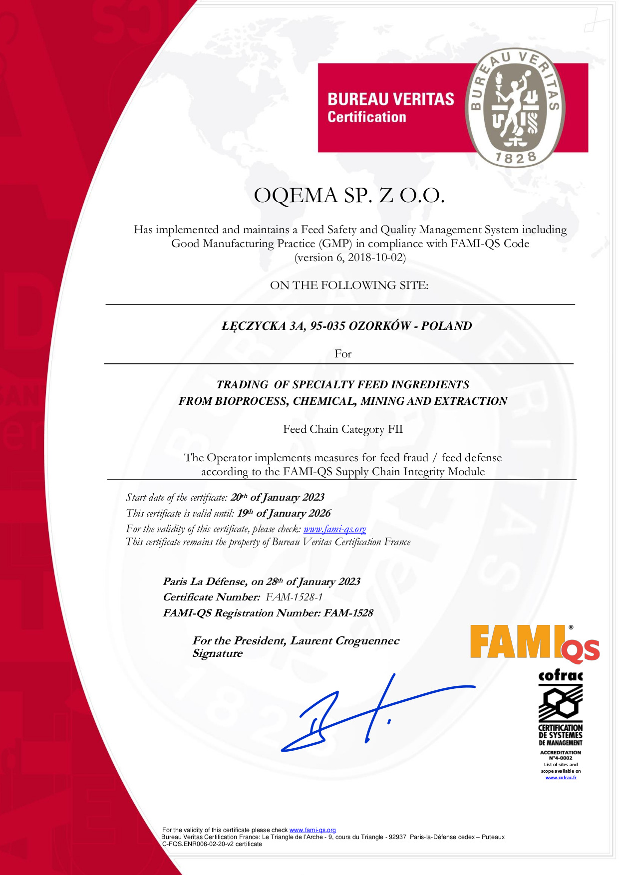 Fami-QS certificate